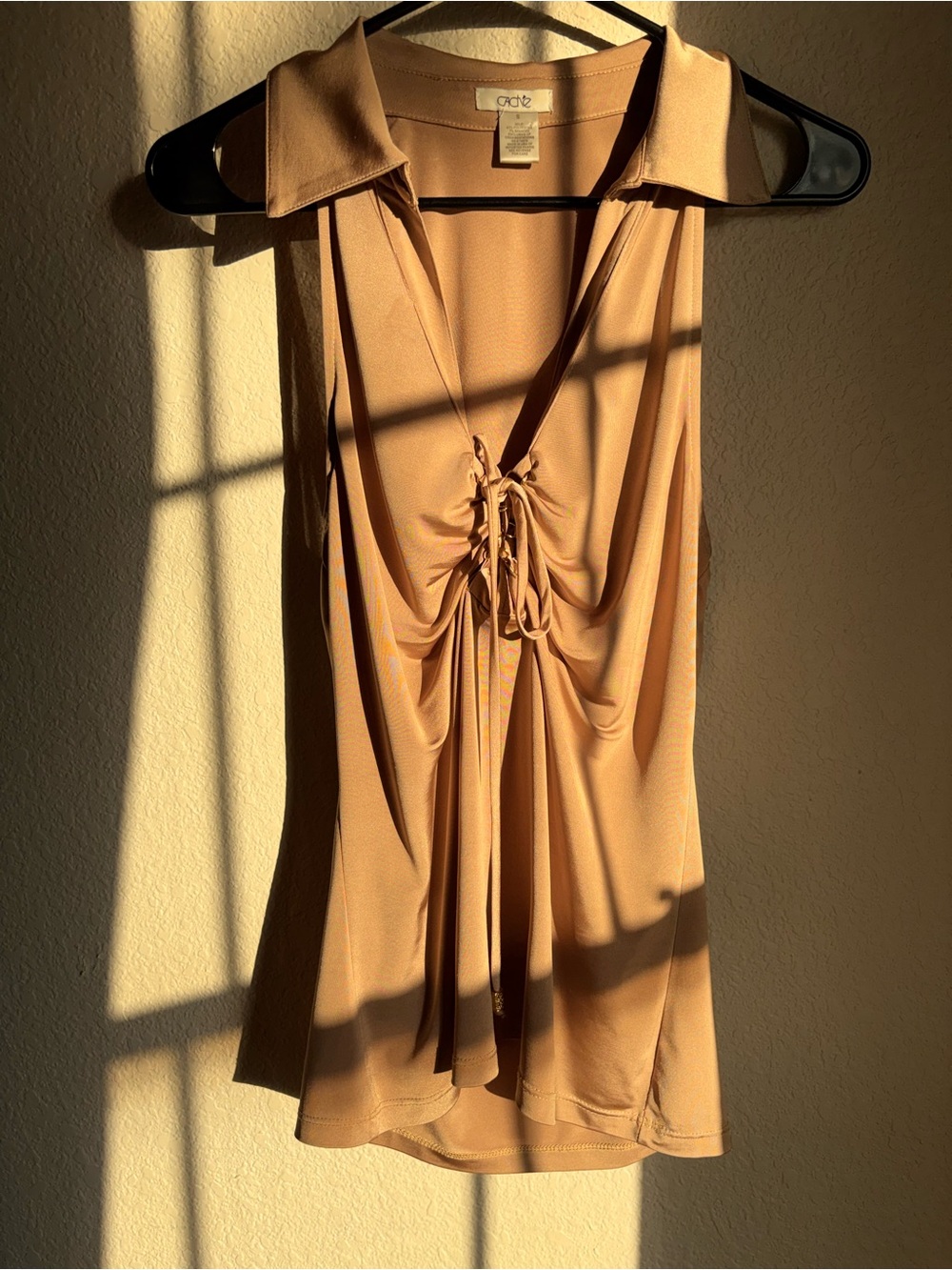 Y2K Cache Vintage Tan Sleeveless Ruched V-Neck Top